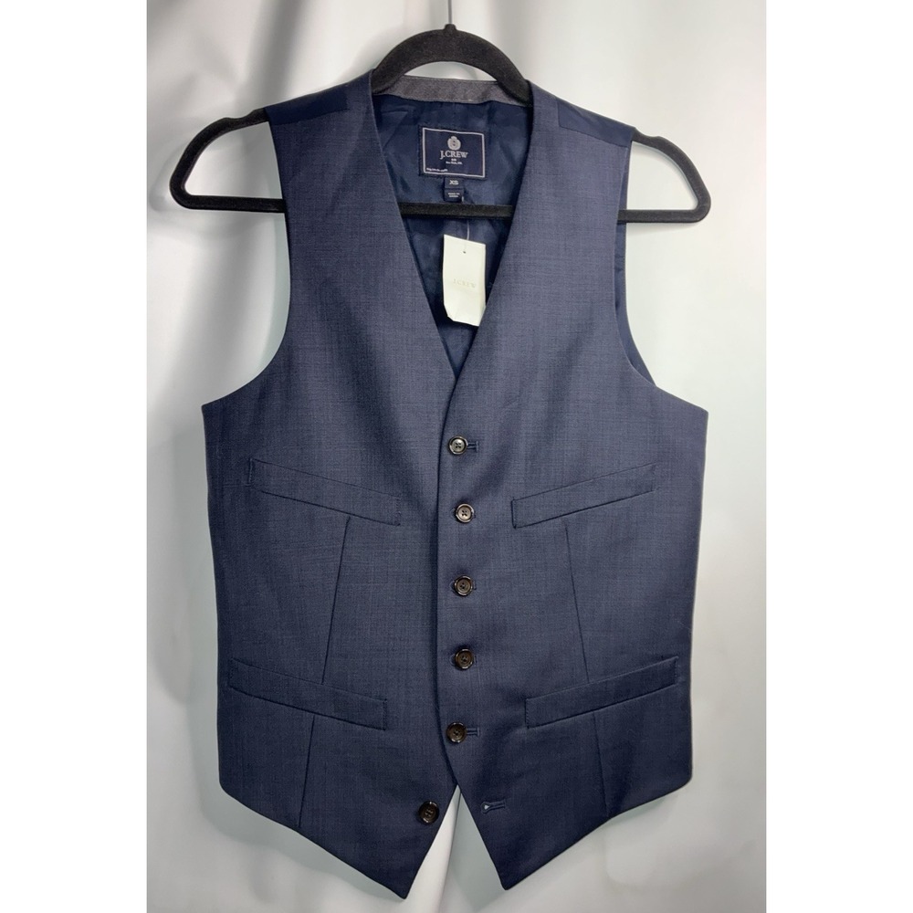 J Crew Waistcoat Vest Mens Sz XS Navy Blue 100% Wool Button Up Dress Formal Suit